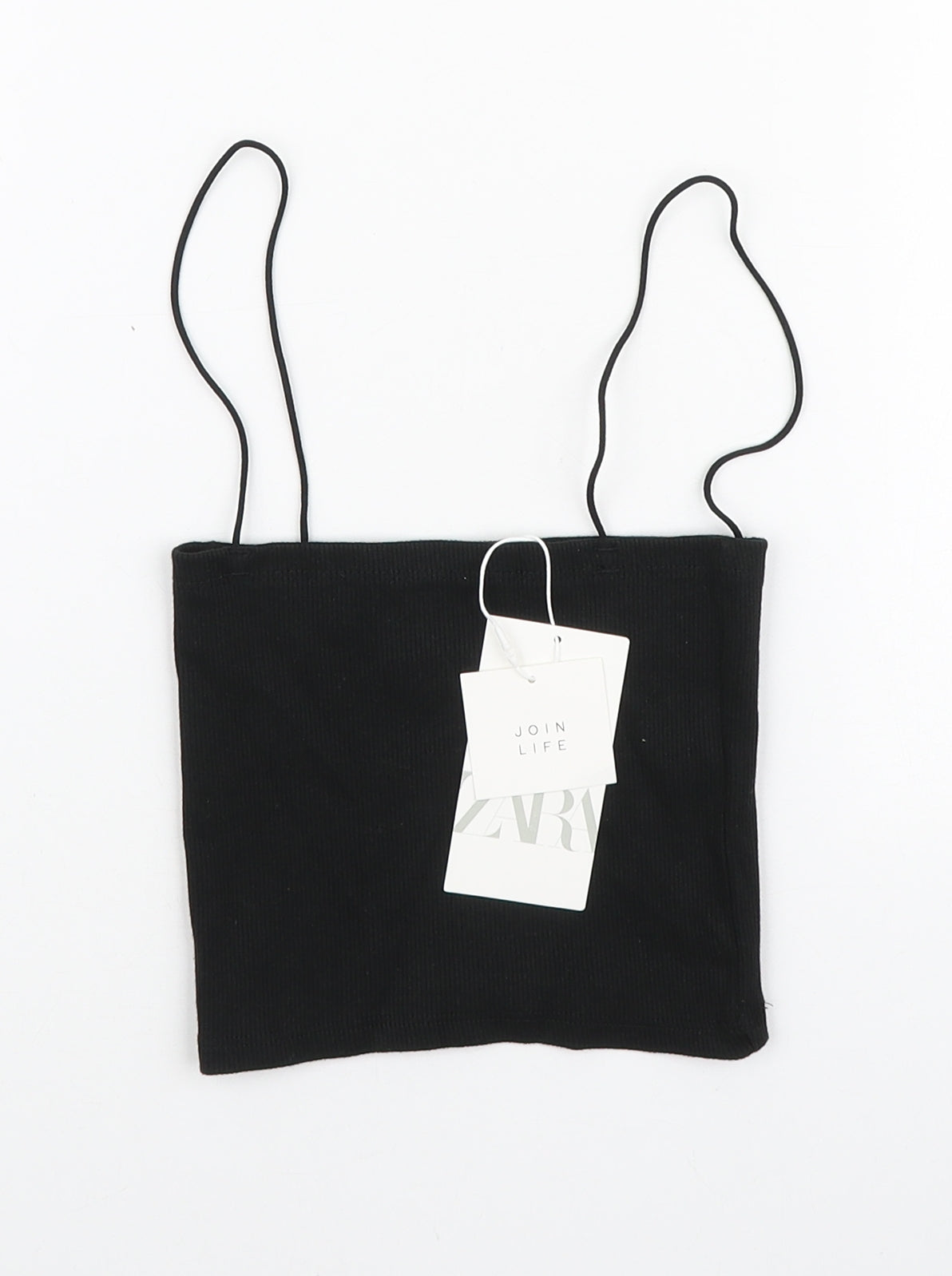 Zara Womens Black Cotton Cropped Tank Size S Square Neck