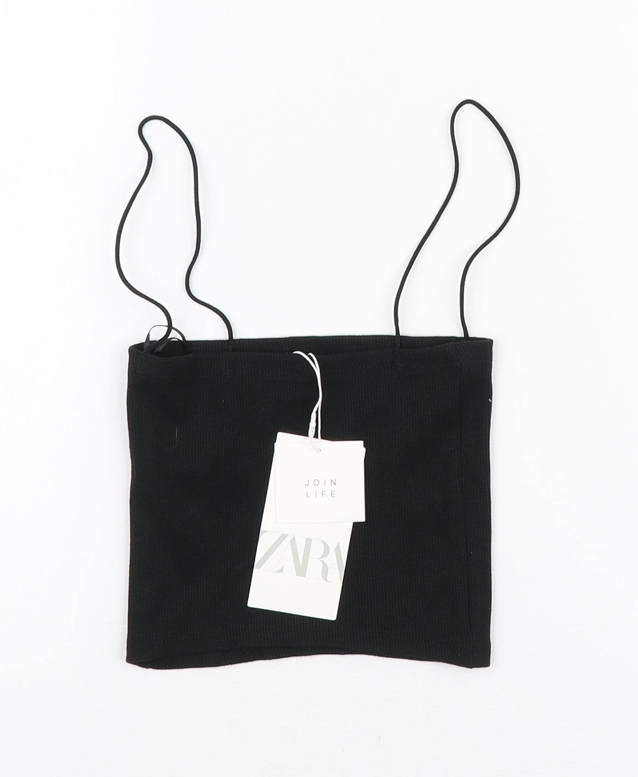 Zara Womens Black Cotton Cropped Tank Size S Square Neck