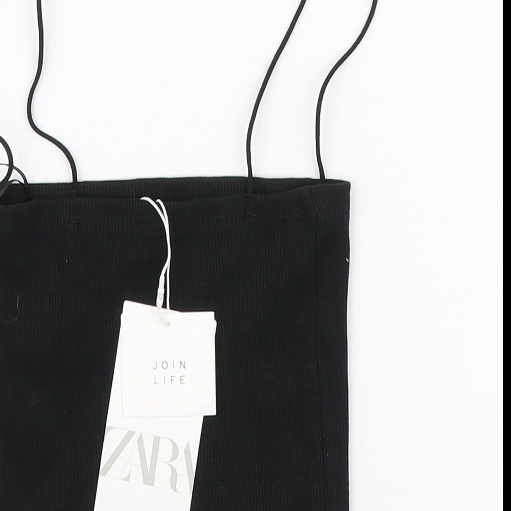Zara Womens Black Cotton Cropped Tank Size S Square Neck