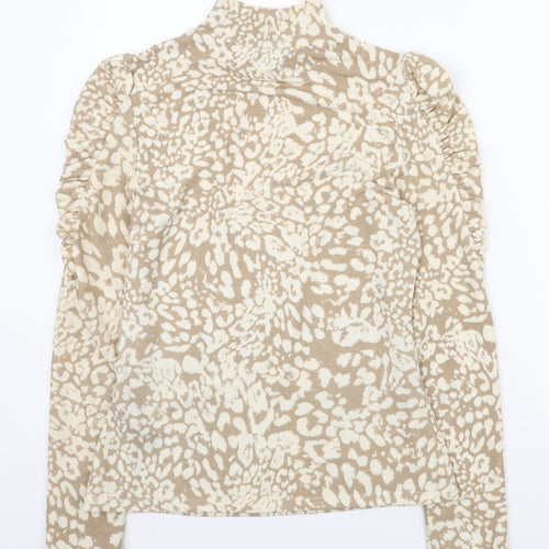 Sonder Studio Womens Beige Mock Neck Animal Print Polyester Pullover Jumper Size 10