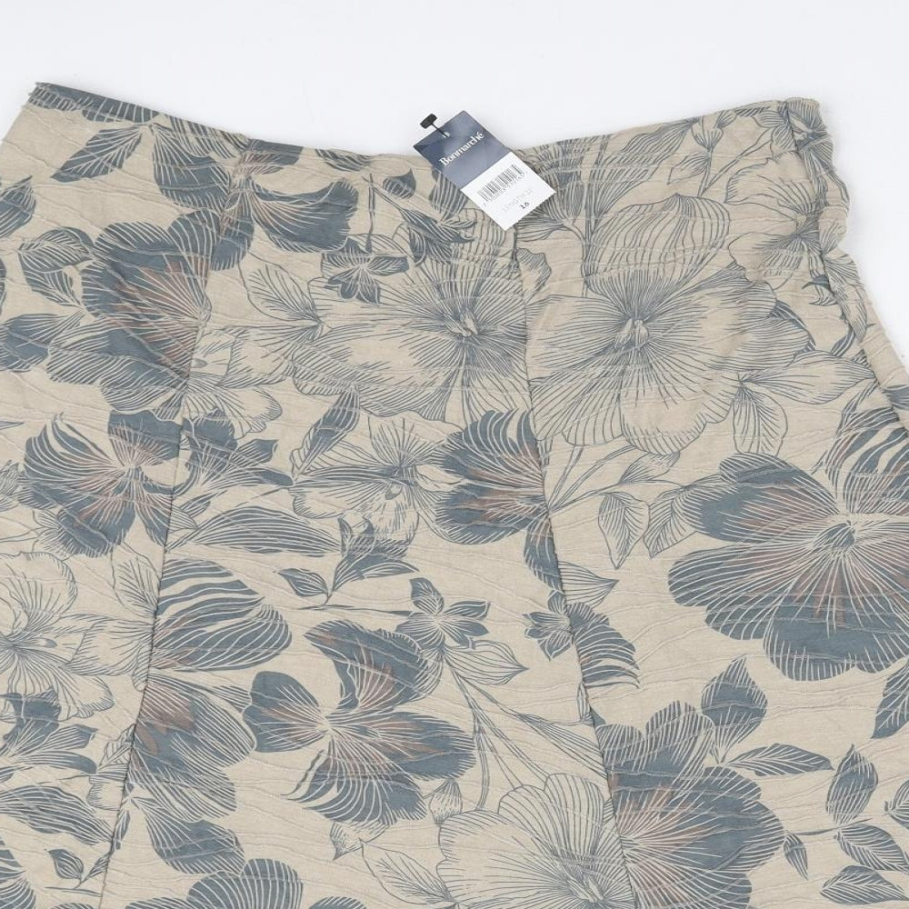Bonmarché Womens Beige Floral Viscose A-Line Skirt Size 16
