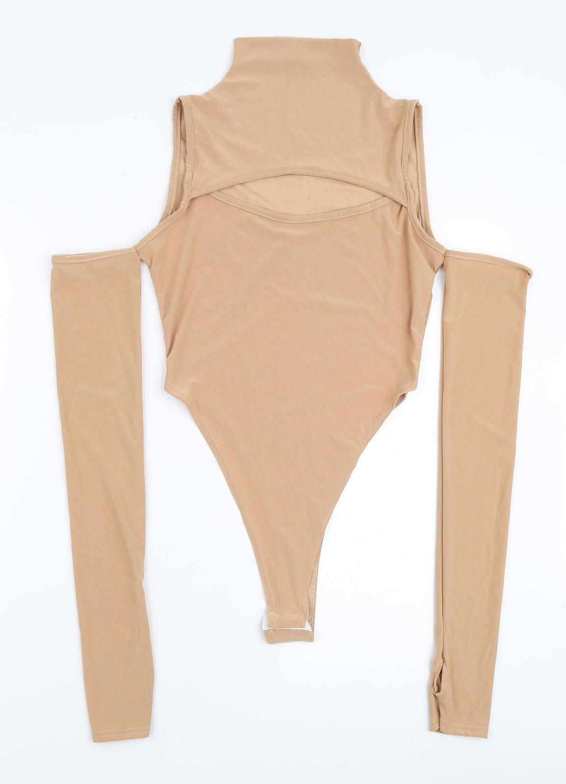 Femme Luxe Womens Beige Polyester Bodysuit One-Piece Size 10 Snap - Cold Shoulder