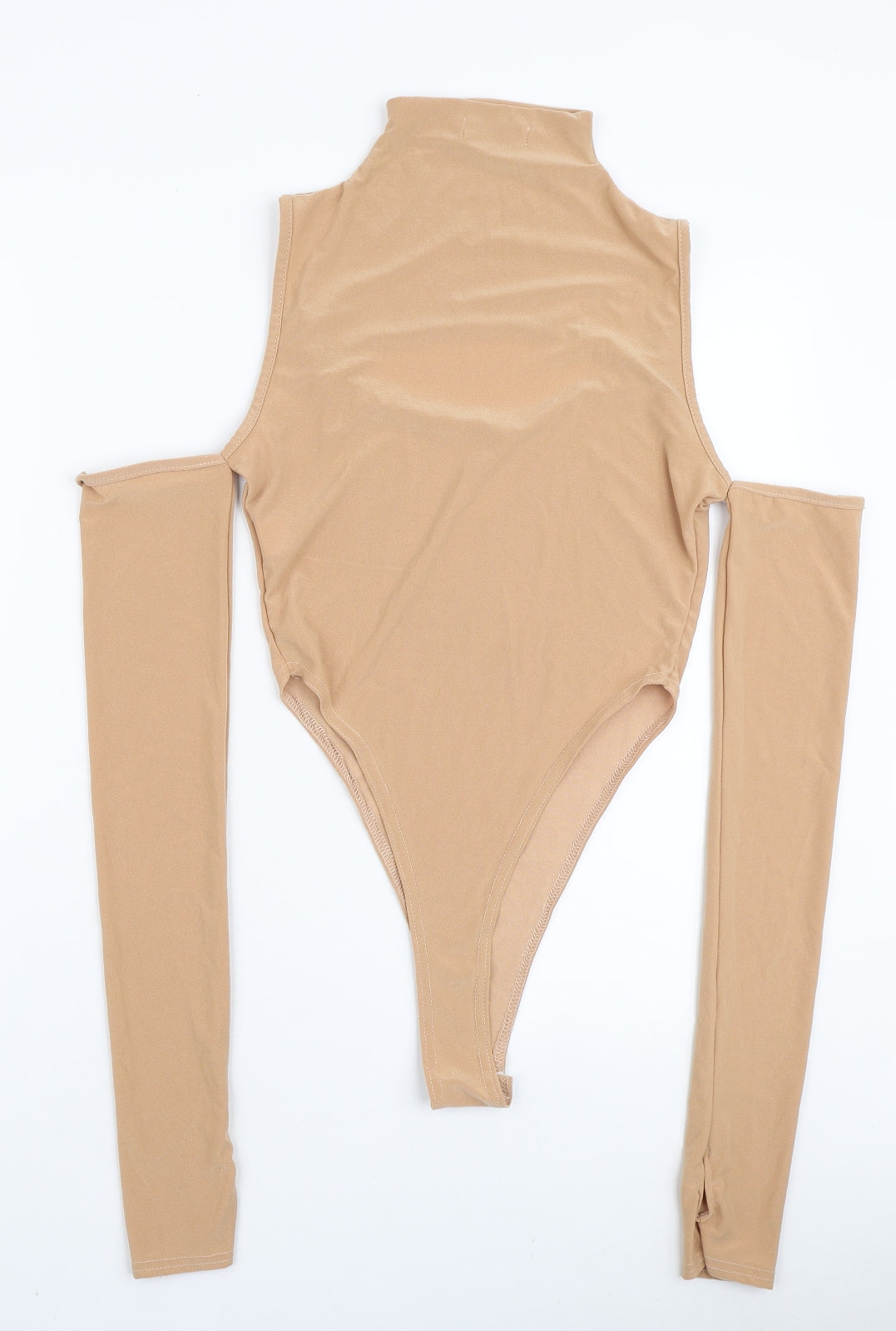 Femme Luxe Womens Beige Polyester Bodysuit One-Piece Size 10 Snap - Cold Shoulder