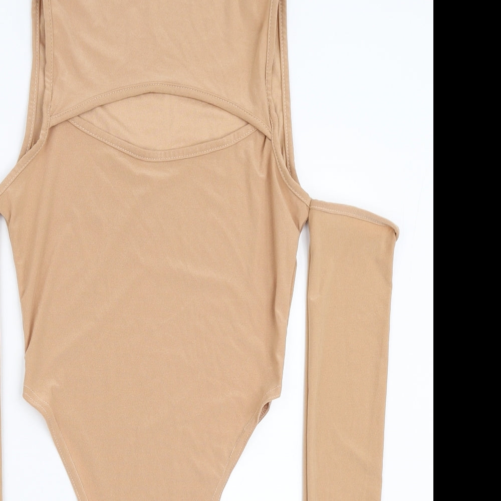 Femme Luxe Womens Beige Polyester Bodysuit One-Piece Size 10 Snap - Cold Shoulder