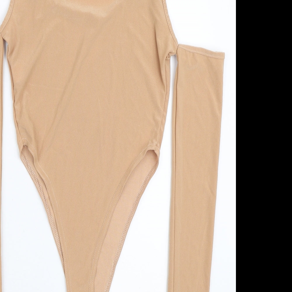 Femme Luxe Womens Beige Polyester Bodysuit One-Piece Size 10 Snap - Cold Shoulder