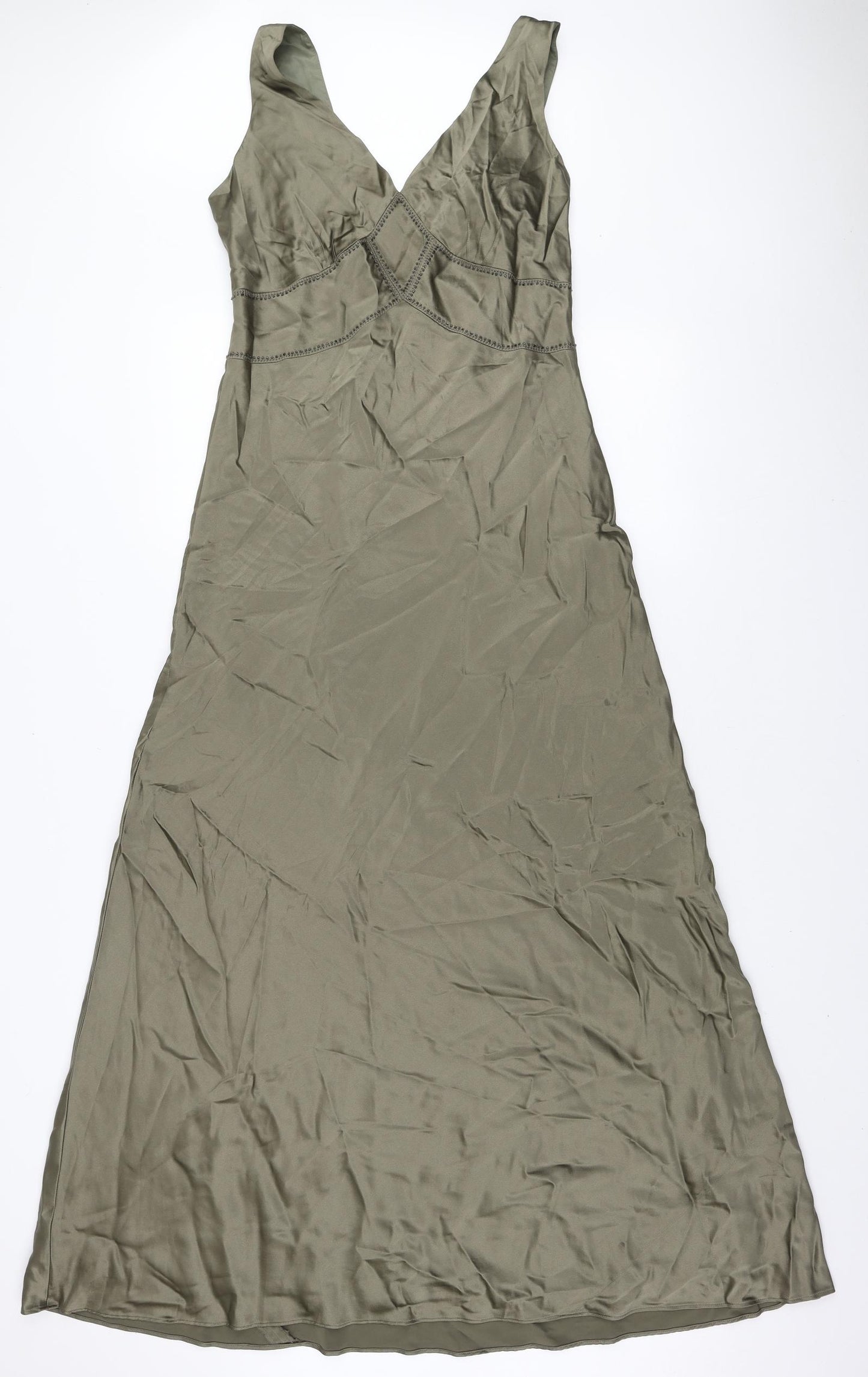 Monsoon Womens Green Silk A-Line Size 12 V-Neck Zip
