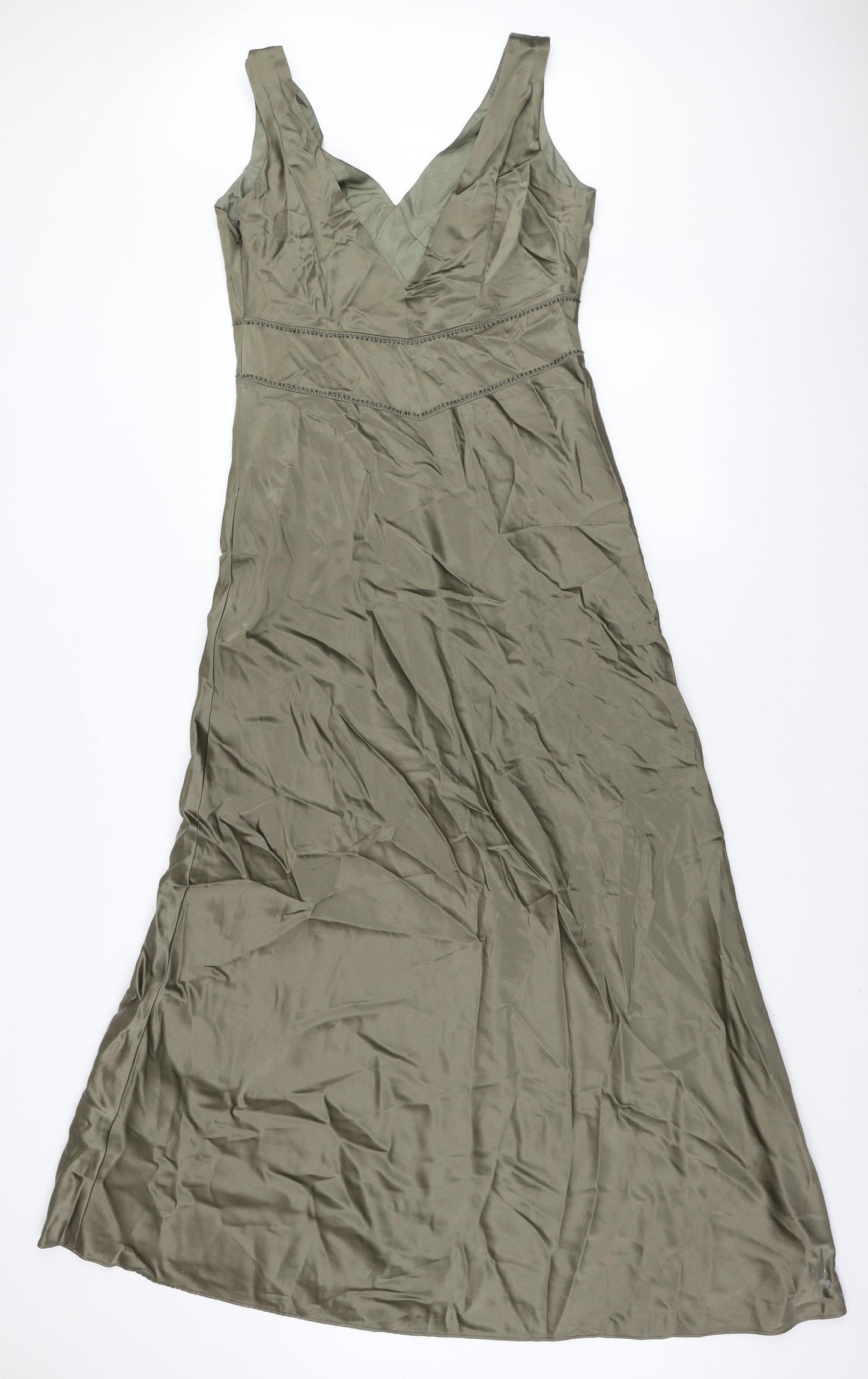Monsoon Womens Green Silk A-Line Size 12 V-Neck Zip