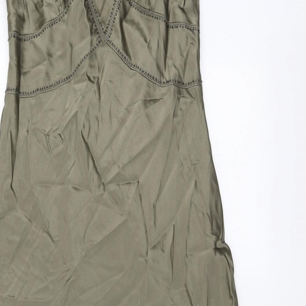Monsoon Womens Green Silk A-Line Size 12 V-Neck Zip