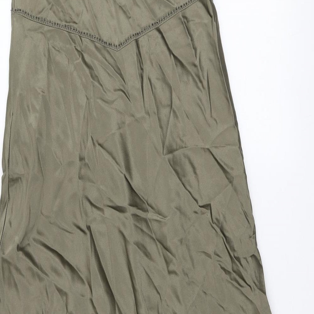 Monsoon Womens Green Silk A-Line Size 12 V-Neck Zip