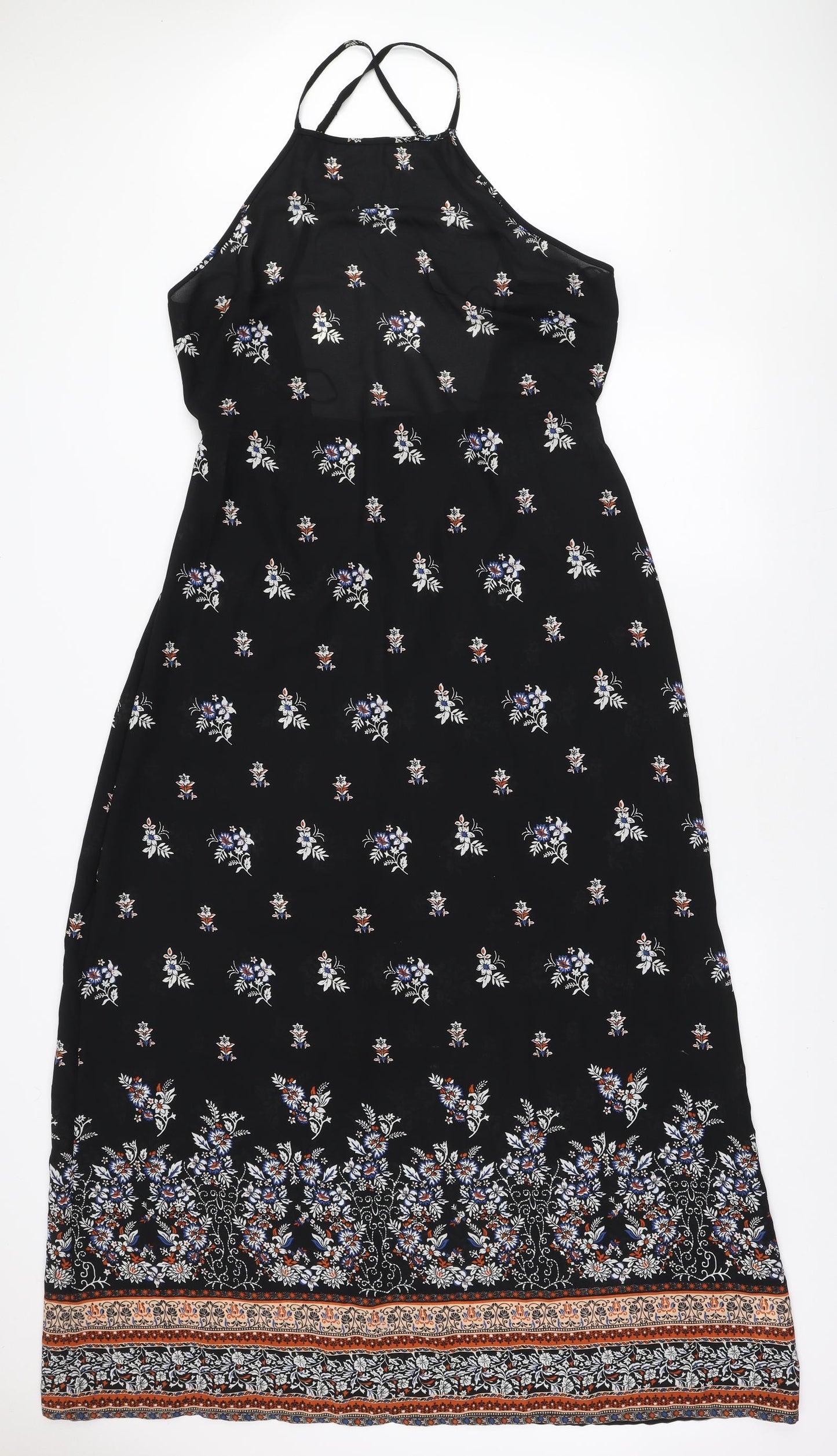 Atmosphere Womens Black Floral Viscose Maxi Size 18 Halter Zip