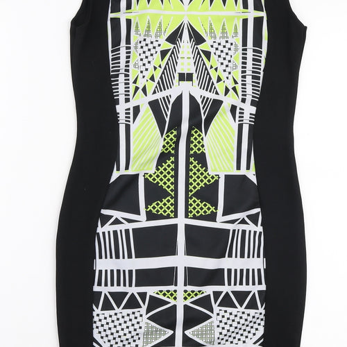 Internacionale Womens Black Geometric Polyester Bodycon Size 8 Boat Neck Pullover