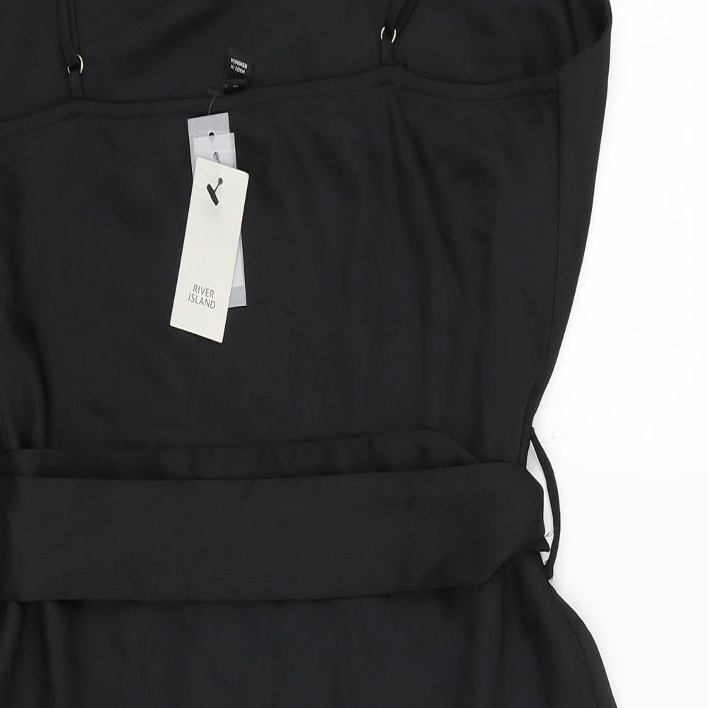 River Island Womens Black Polyester Mini Size 16 Square Neck Pullover