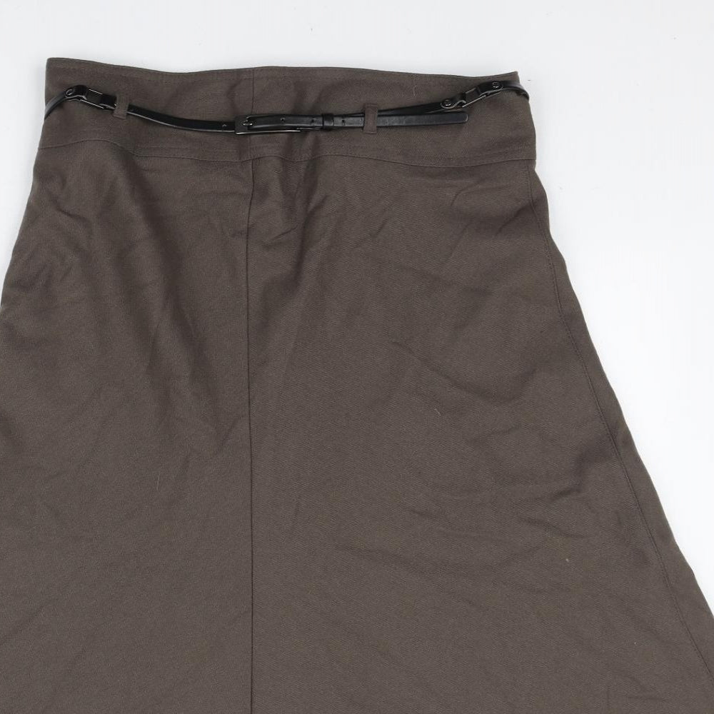 Marks and Spencer Womens Brown Wool A-Line Skirt Size 12 Zip