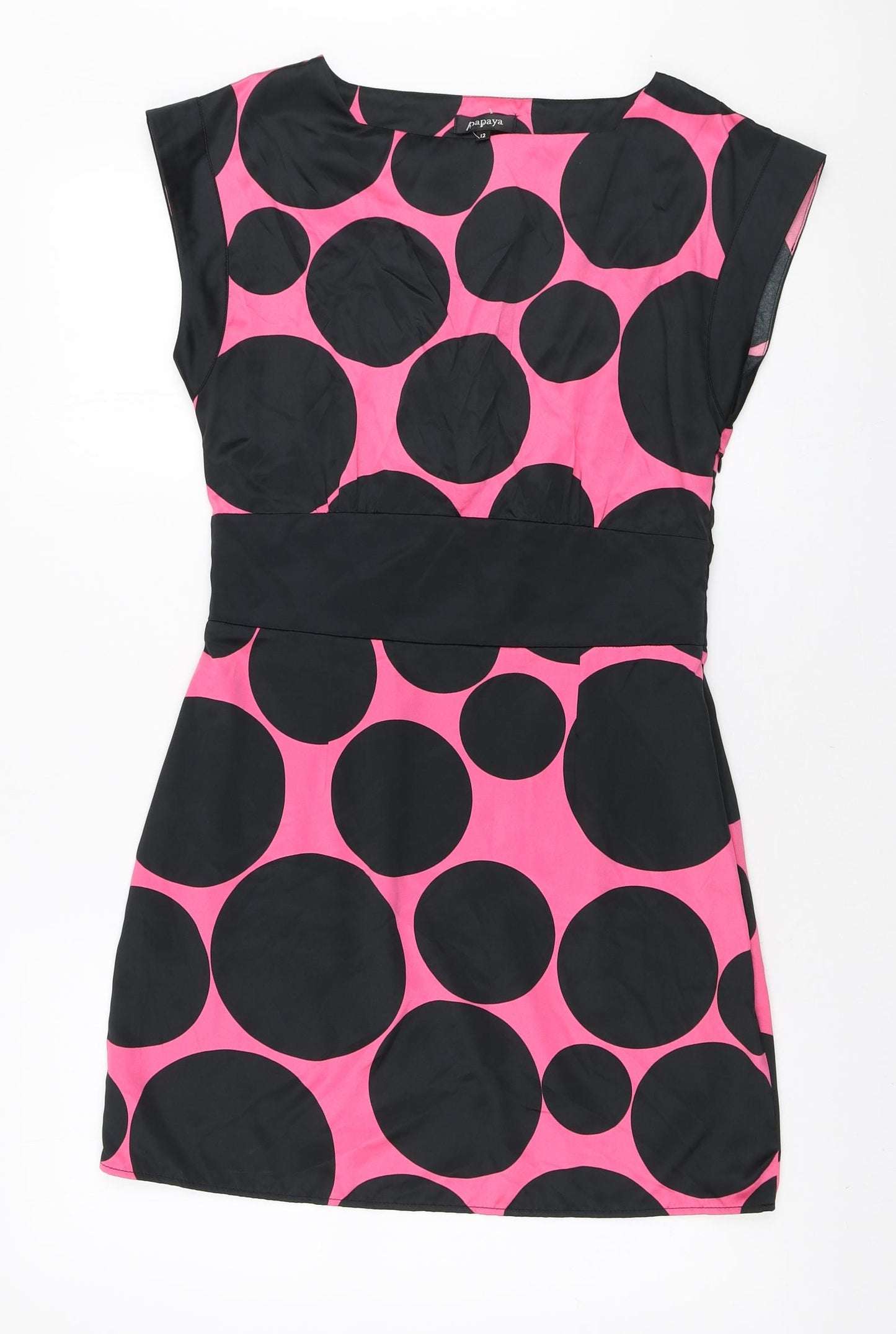 Papaya Womens Black Geometric Polyester Mini Size 12 Boat Neck Zip
