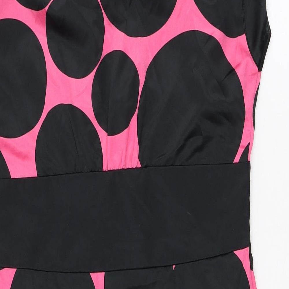 Papaya Womens Black Geometric Polyester Mini Size 12 Boat Neck Zip