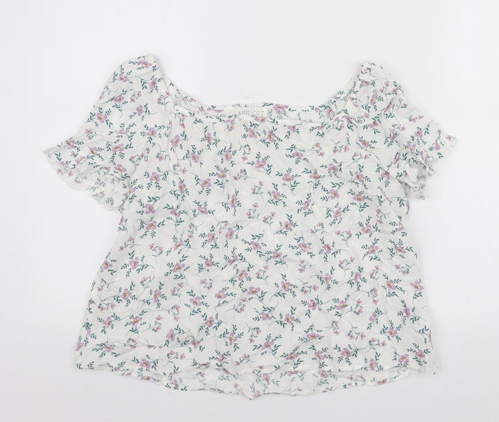 Apricot Womens White Floral Viscose Basic Blouse Size 10 Boat Neck