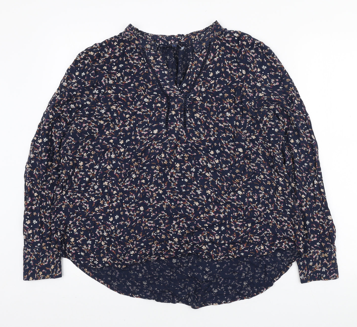 NEXT Womens Blue Floral Viscose Basic Blouse Size 10 V-Neck