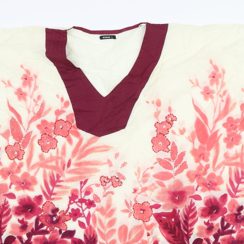Roman Womens Pink Floral Cotton Kimono T-Shirt Size M V-Neck