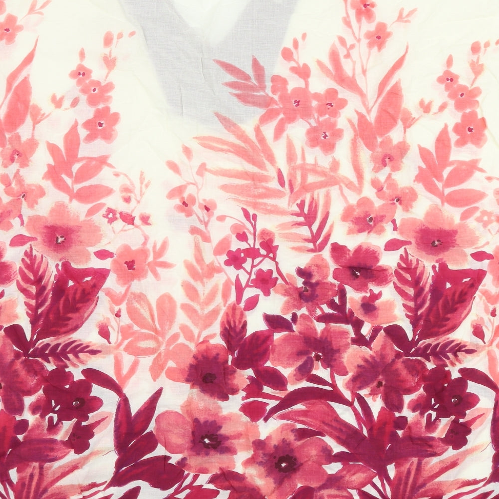 Roman Womens Pink Floral Cotton Kimono T-Shirt Size M V-Neck