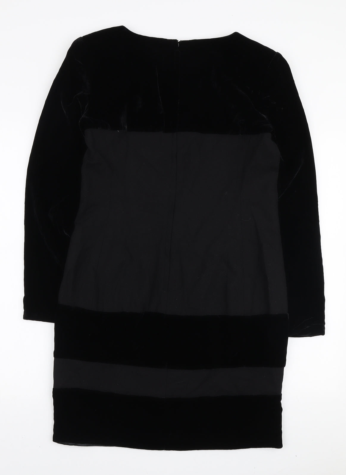 Lida Baday Womens Black Wool Pencil Dress Size 10 Round Neck Zip