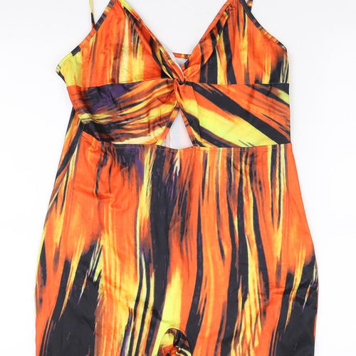 SheIn Womens Orange Geometric Polyester Romper One-Piece Size L L3 in Pullover
