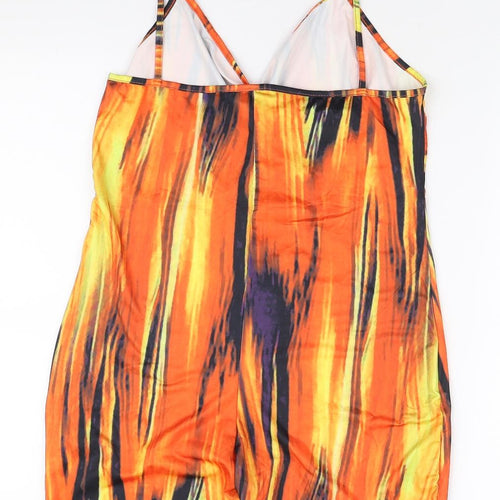 SheIn Womens Orange Geometric Polyester Romper One-Piece Size L L3 in Pullover
