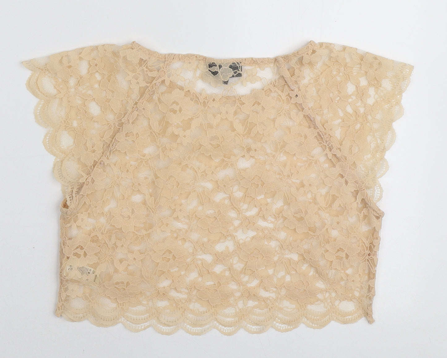Topshop Womens Beige Floral Nylon Cropped T-Shirt Size 8 Round Neck