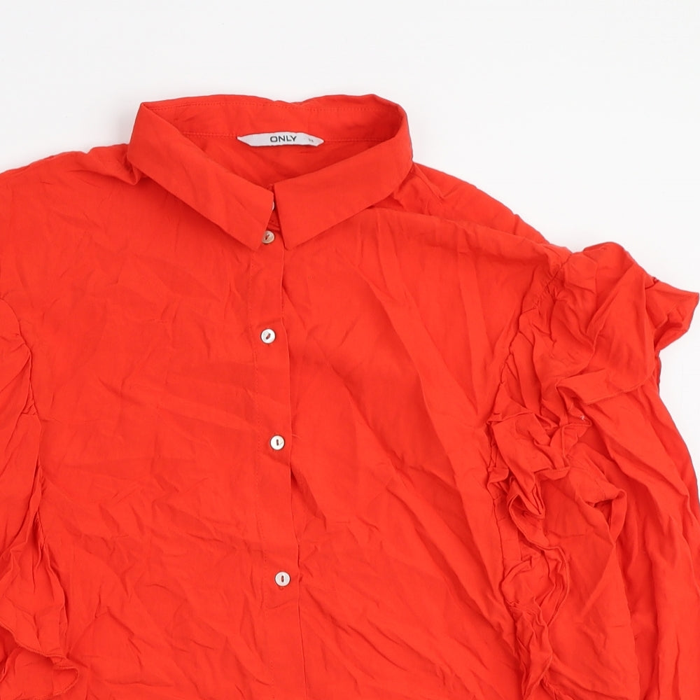 Only Womens Orange Viscose Basic Button-Up Size 10 Collared