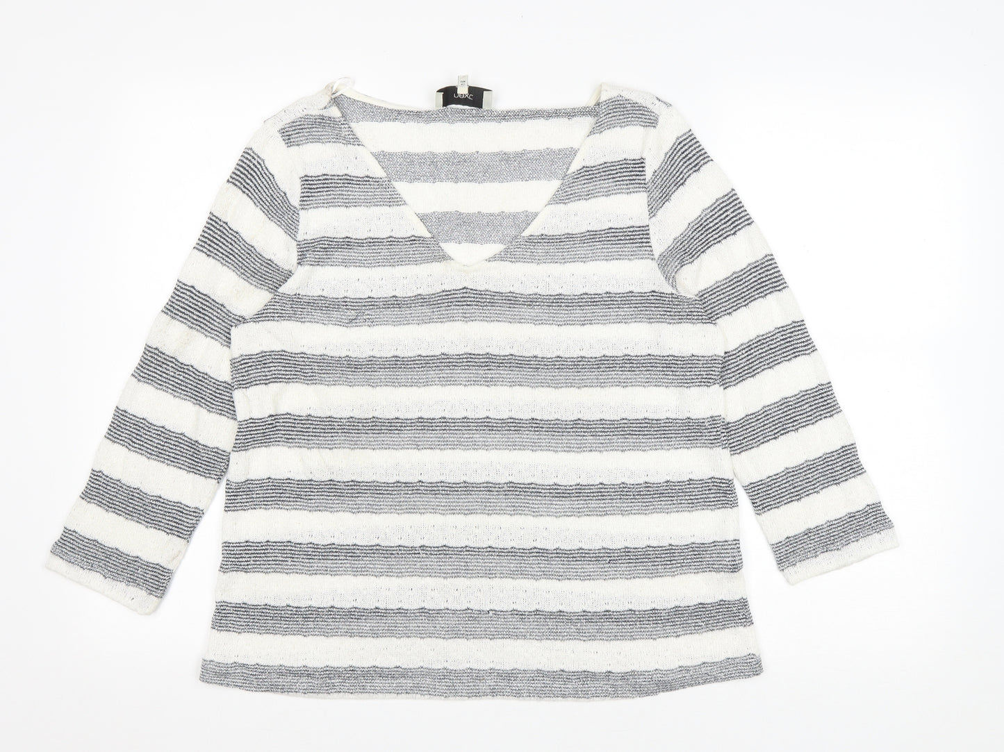 NEXT Womens White V-Neck Striped Viscose Pullover Jumper Size 14