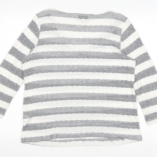 NEXT Womens White V-Neck Striped Viscose Pullover Jumper Size 14