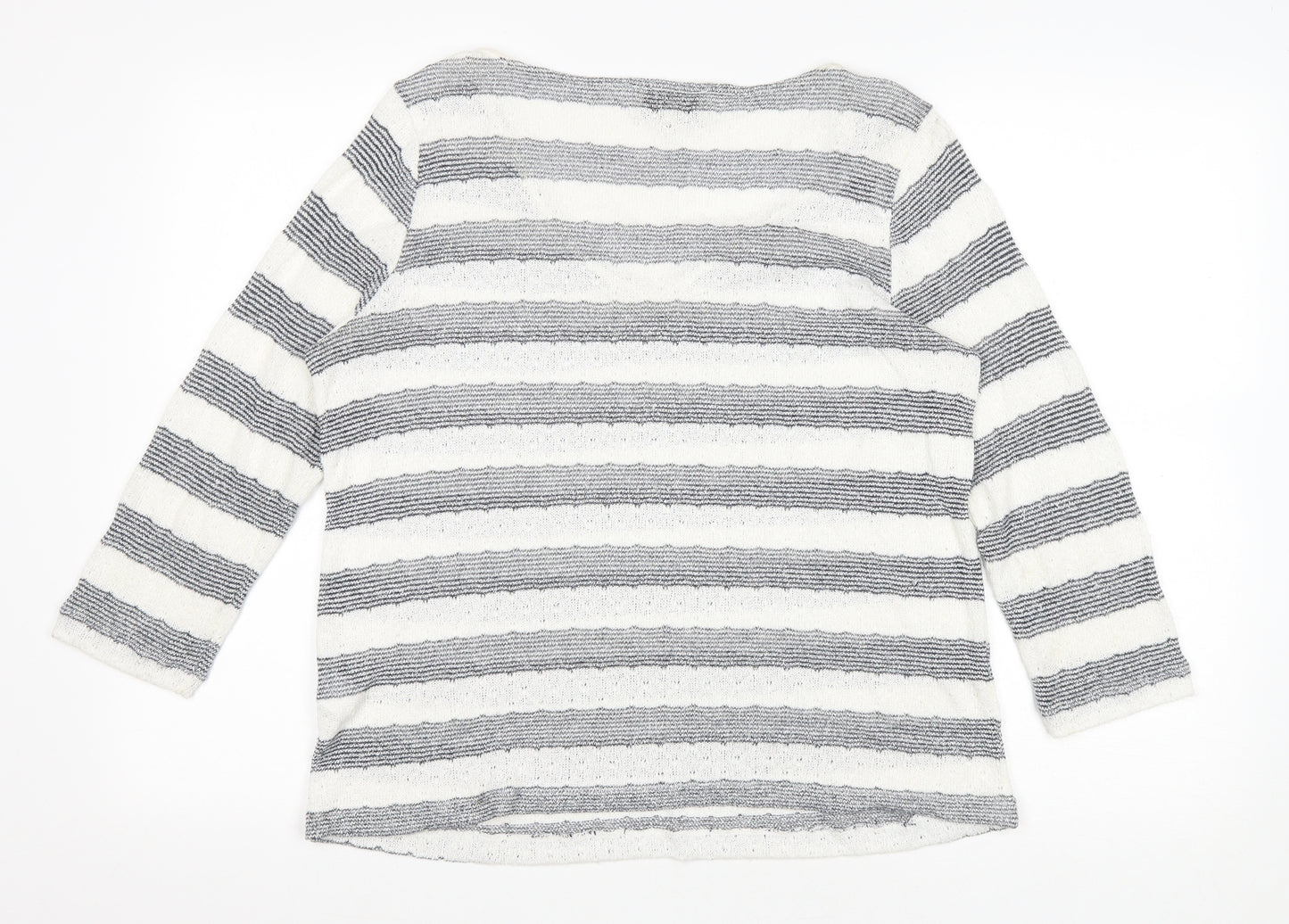 NEXT Womens White V-Neck Striped Viscose Pullover Jumper Size 14