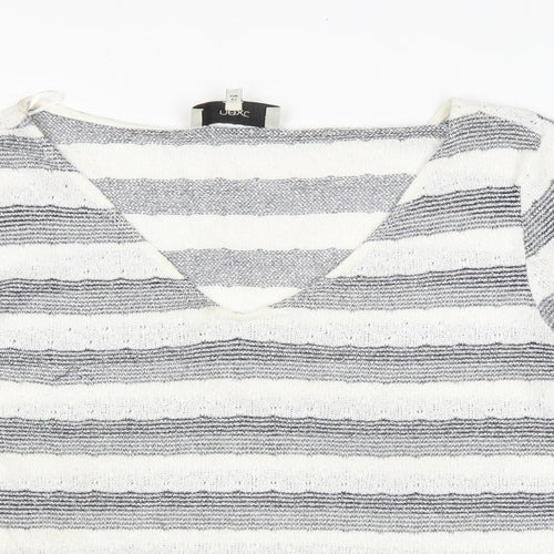 NEXT Womens White V-Neck Striped Viscose Pullover Jumper Size 14