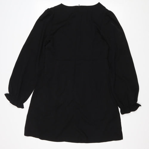SheIn Womens Black Polyester A-Line Size L V-Neck Zip