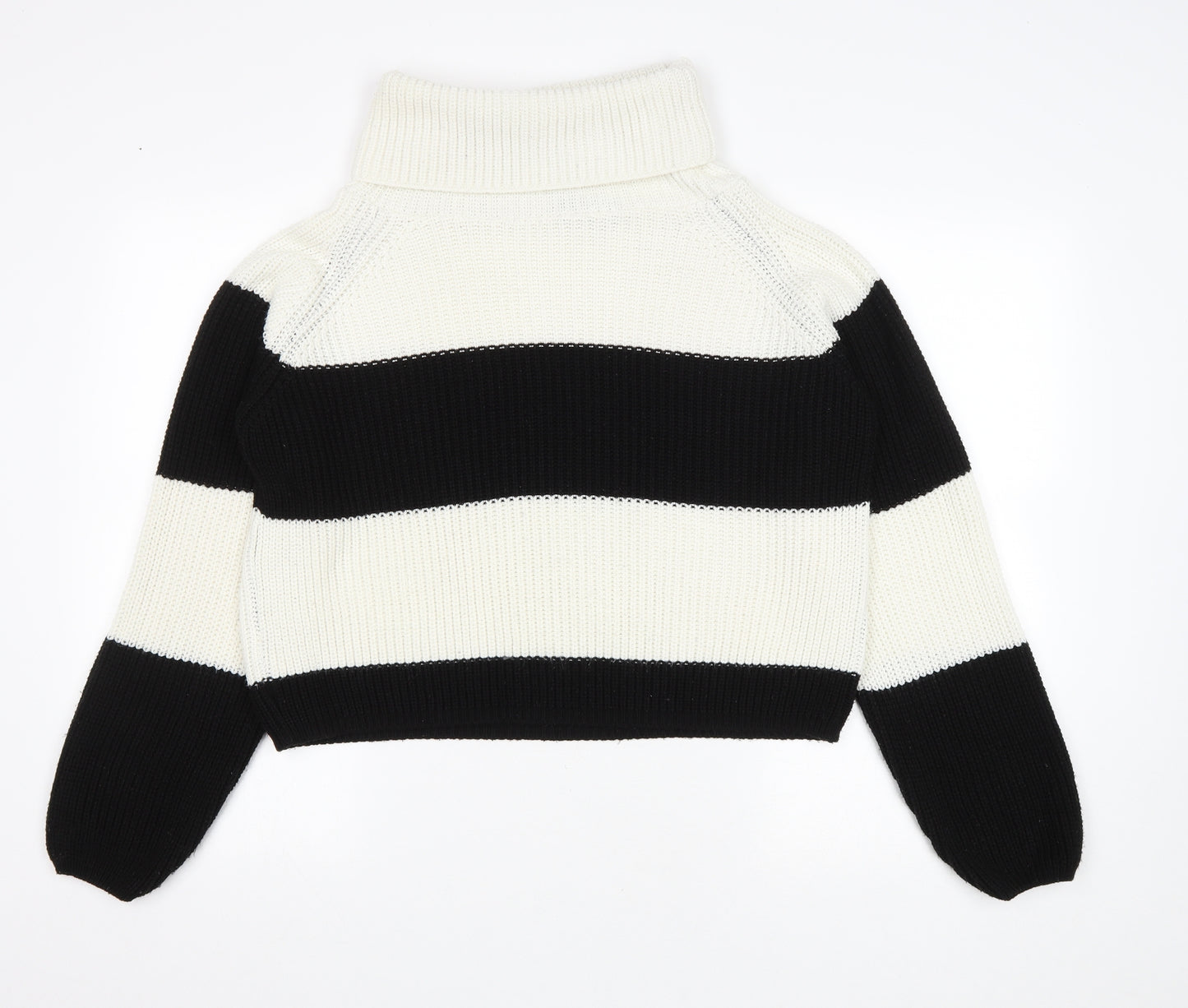 PRETTYLITTLETHING Womens White Roll Neck Striped Acrylic Pullover Jumper Size S