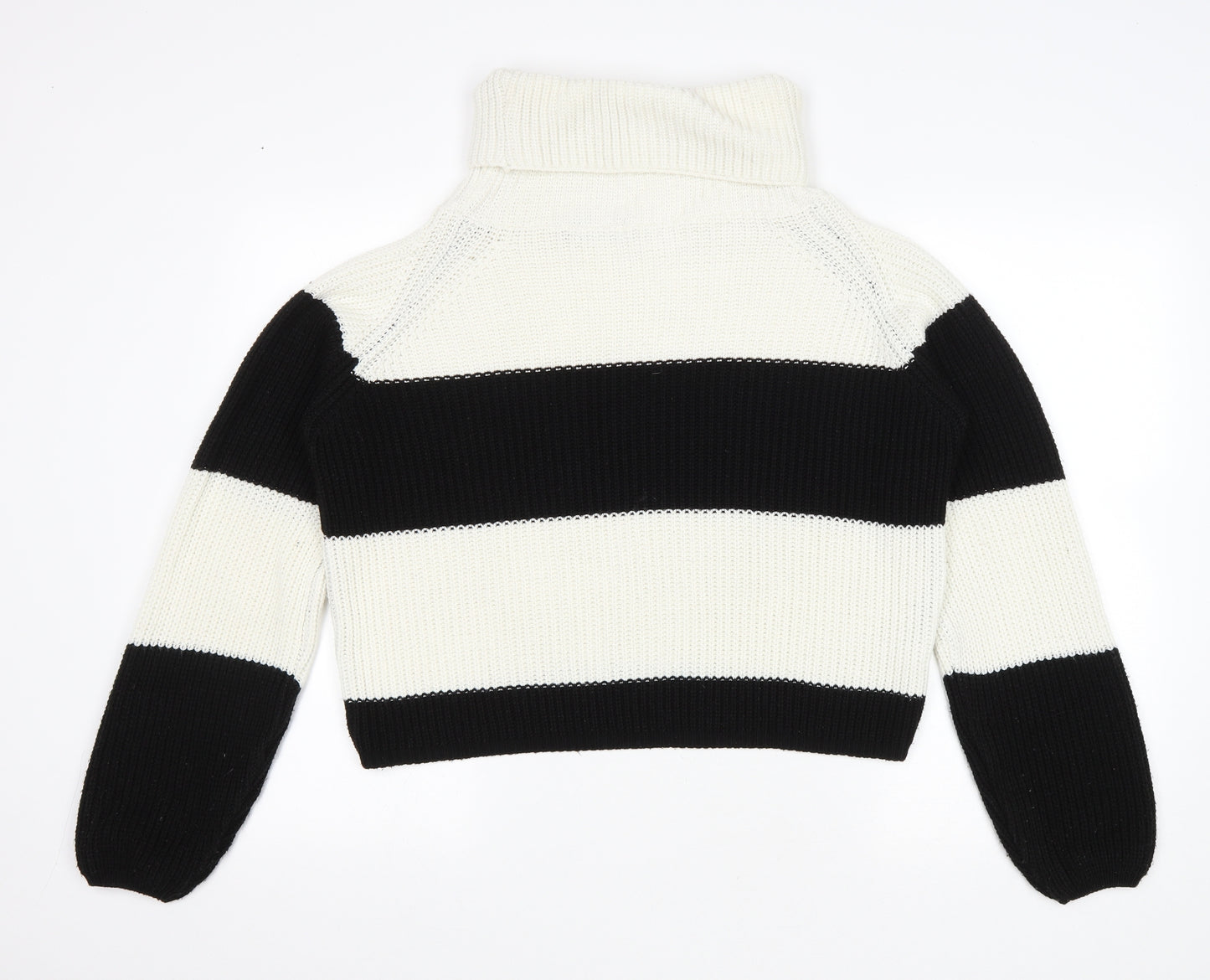 PRETTYLITTLETHING Womens White Roll Neck Striped Acrylic Pullover Jumper Size S