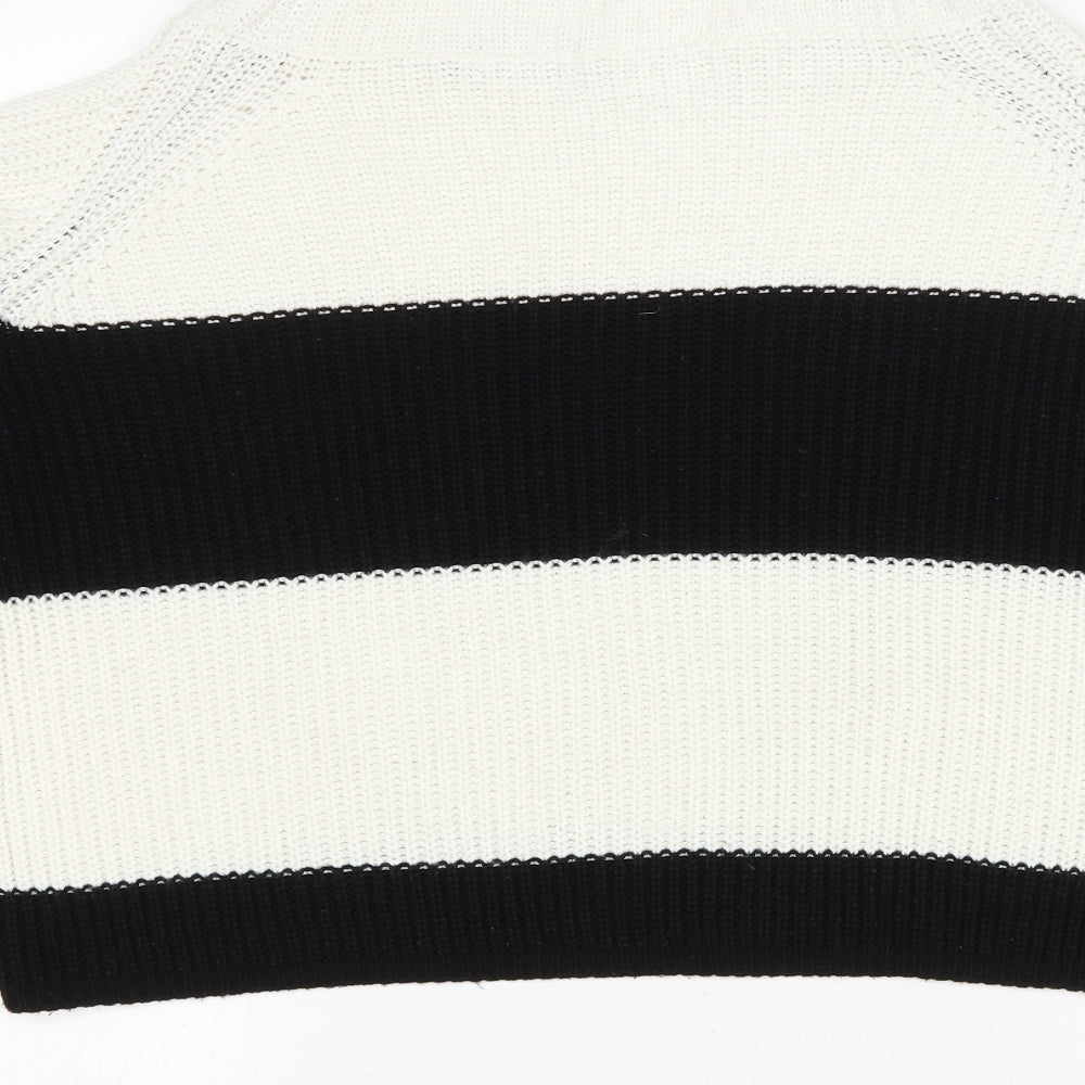 PRETTYLITTLETHING Womens White Roll Neck Striped Acrylic Pullover Jumper Size S