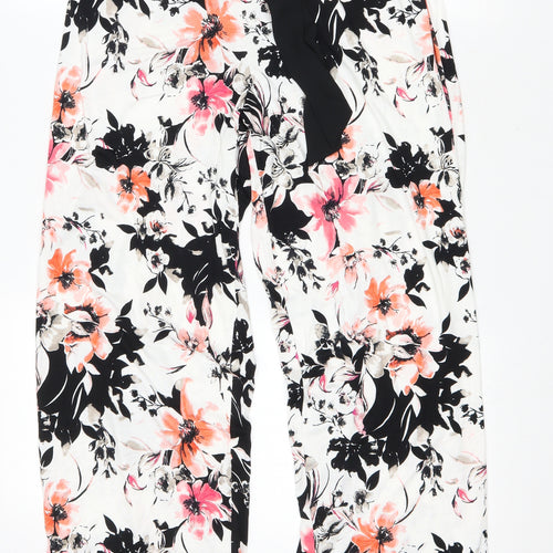 Matalan Womens White Floral Viscose Capri Trousers Size M L38 in Regular Drawstring