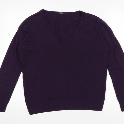 Marks and Spencer Womens Purple V-Neck Acrylic Pullover Jumper Size 12