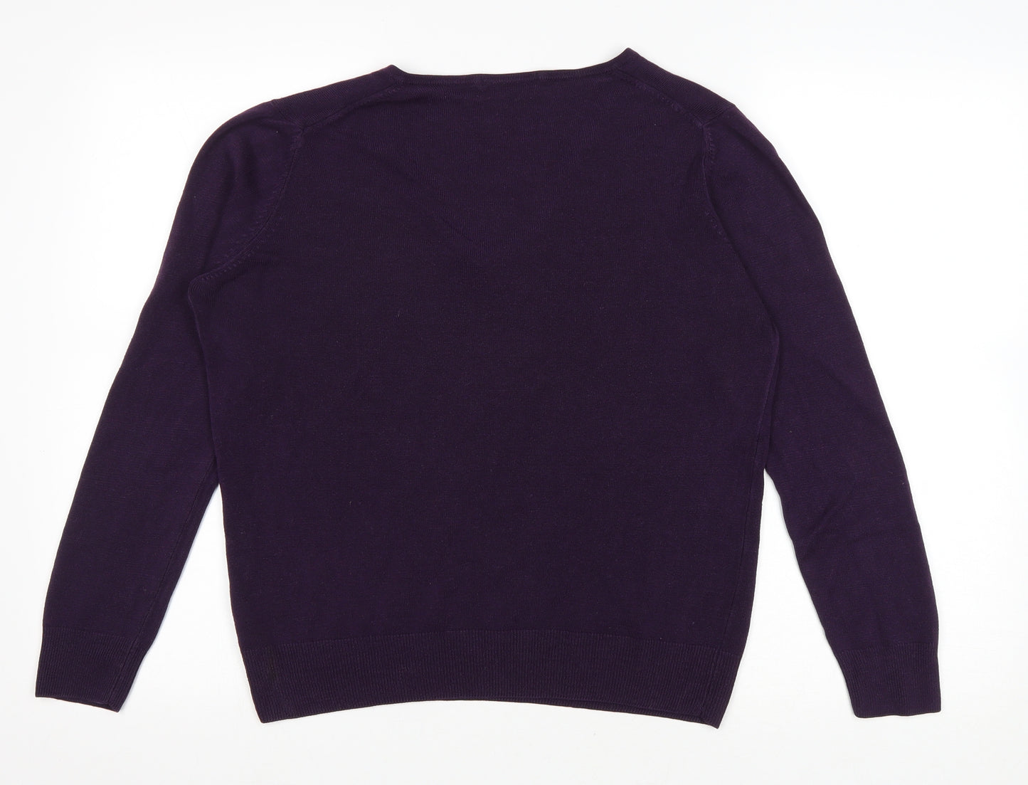 Marks and Spencer Womens Purple V-Neck Acrylic Pullover Jumper Size 12