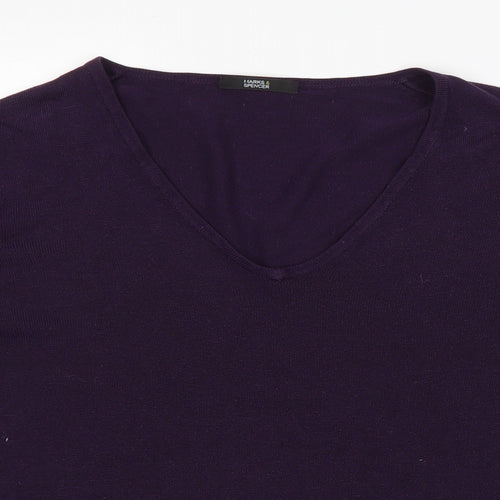 Marks and Spencer Womens Purple V-Neck Acrylic Pullover Jumper Size 12