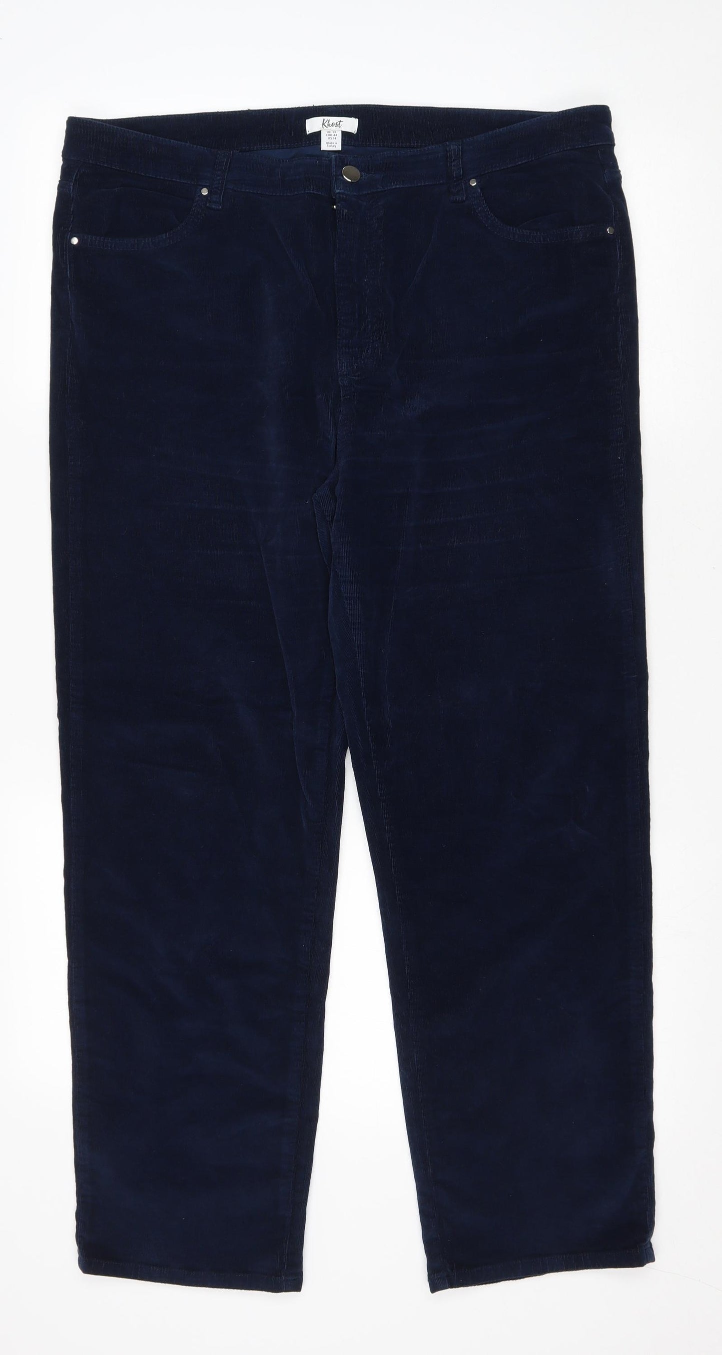 Khost Womens Blue Cotton Trousers Size 18 L27 in Regular Zip