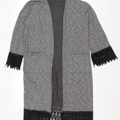 hearts and bows Womens Grey V-Neck Polyester Cardigan Jumper Size 10 - Lace Trim