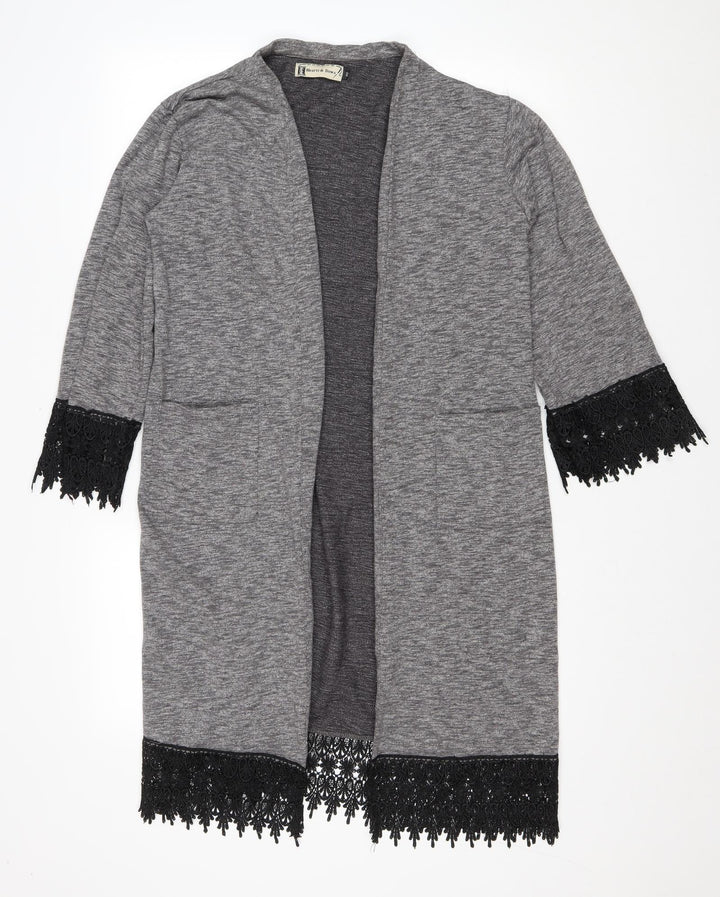 hearts and bows Womens Grey V-Neck Polyester Cardigan Jumper Size 10 - Lace Trim