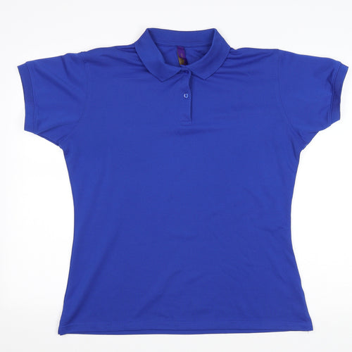 Henbury Womens Blue Polyester Basic Polo Size XL Collared