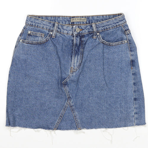 Denim & Co. Womens Blue Cotton A-Line Skirt Size 12 Zip - Distressed Hem