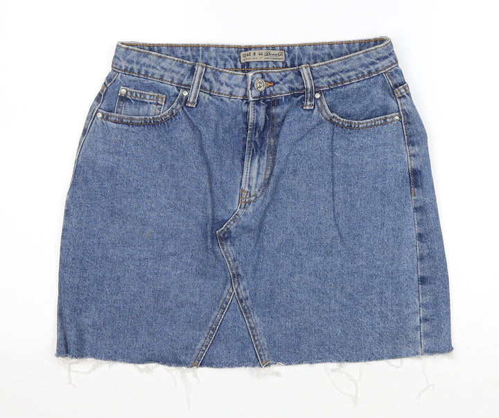 Denim & Co. Womens Blue Cotton A-Line Skirt Size 12 Zip - Distressed Hem