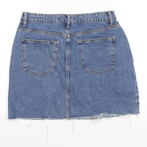 Denim & Co. Womens Blue Cotton A-Line Skirt Size 12 Zip - Distressed Hem