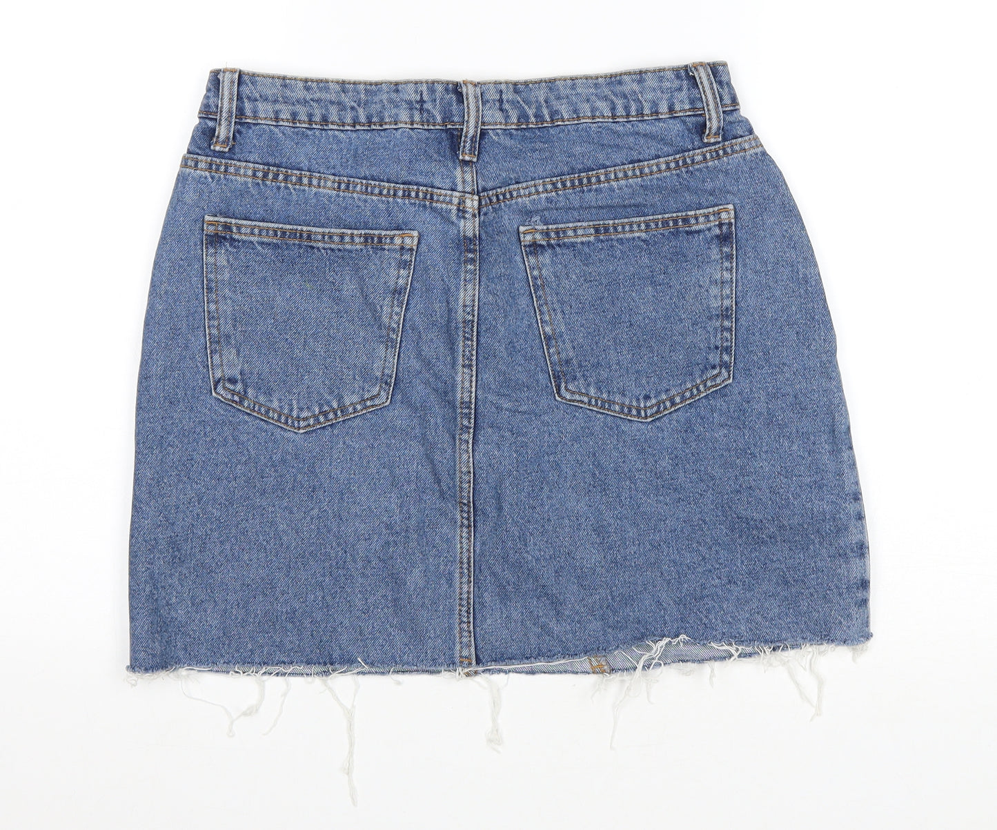 Denim & Co. Womens Blue Cotton A-Line Skirt Size 12 Zip - Distressed Hem