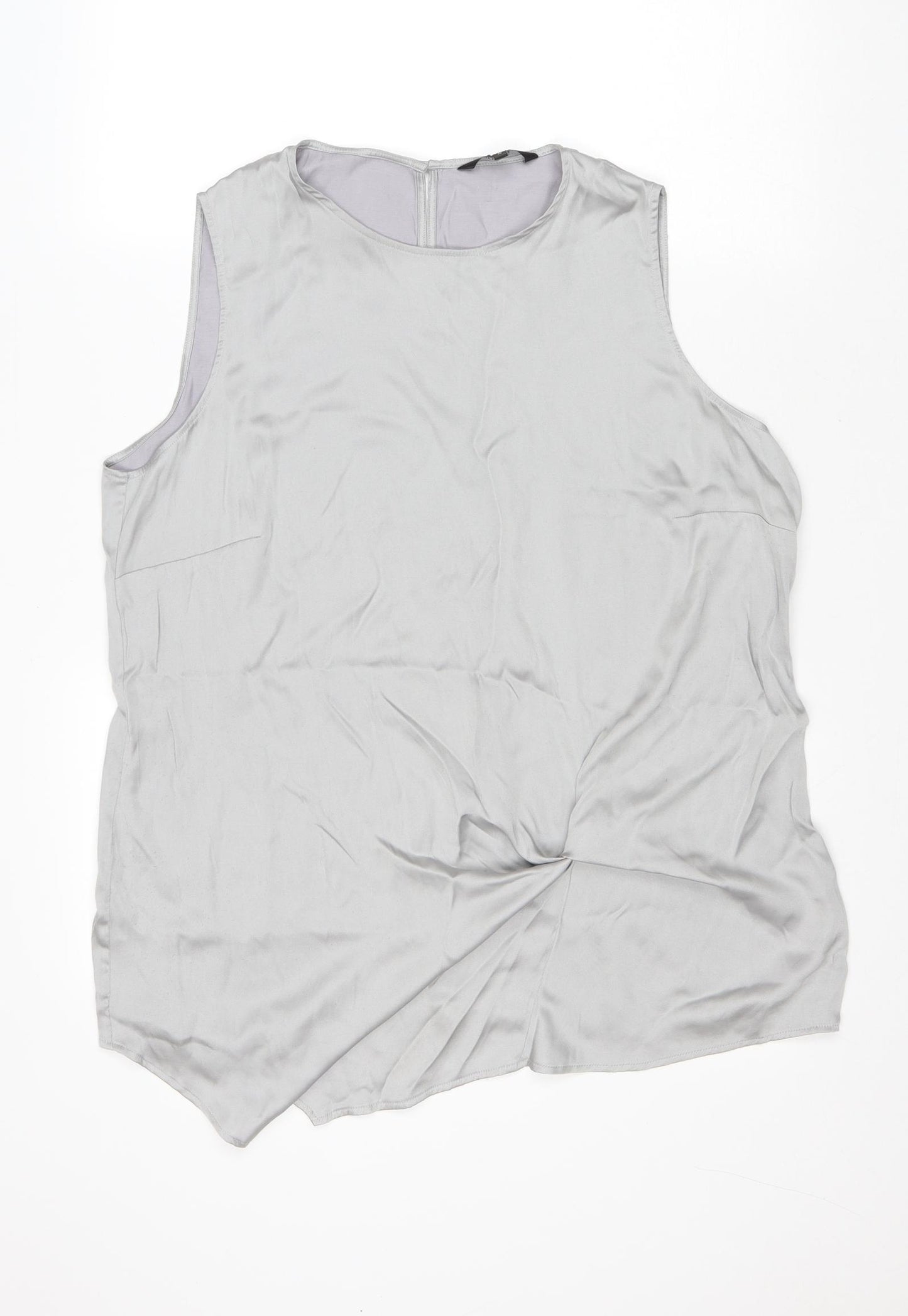 NEXT Womens Grey Polyester Basic T-Shirt Size 18 Scoop Neck - Knot Detail