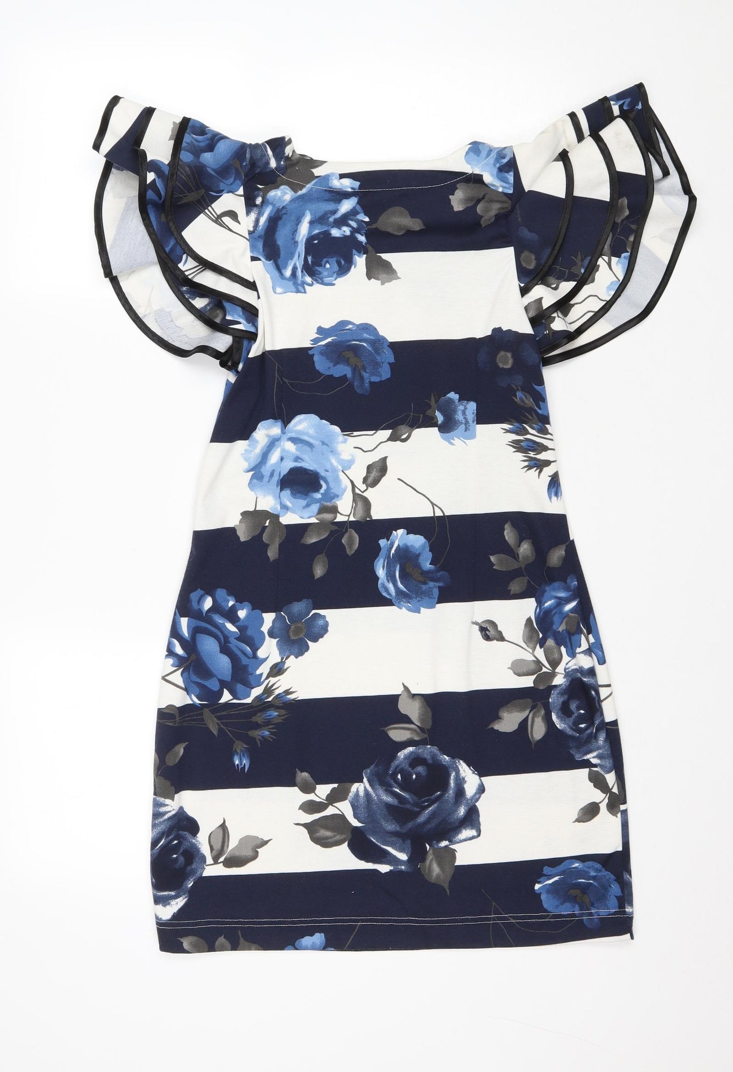 Apricot Womens Blue Striped Polyester Bodycon Size M Scoop Neck Pullover